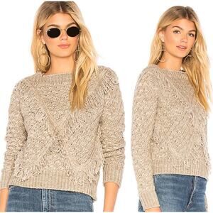 Majorelle Sweater Fringe Detail Cable Knit Boat Neck Pullover Beige Womens Small